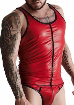 Regnes Fetish Planet – Wetlook Heren mouwloos t-shirt – Rood - Maat M — thumbnail 1