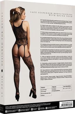 Kanten Suspender Bodystocking met Ronde Hals - One Size — thumbnail 8