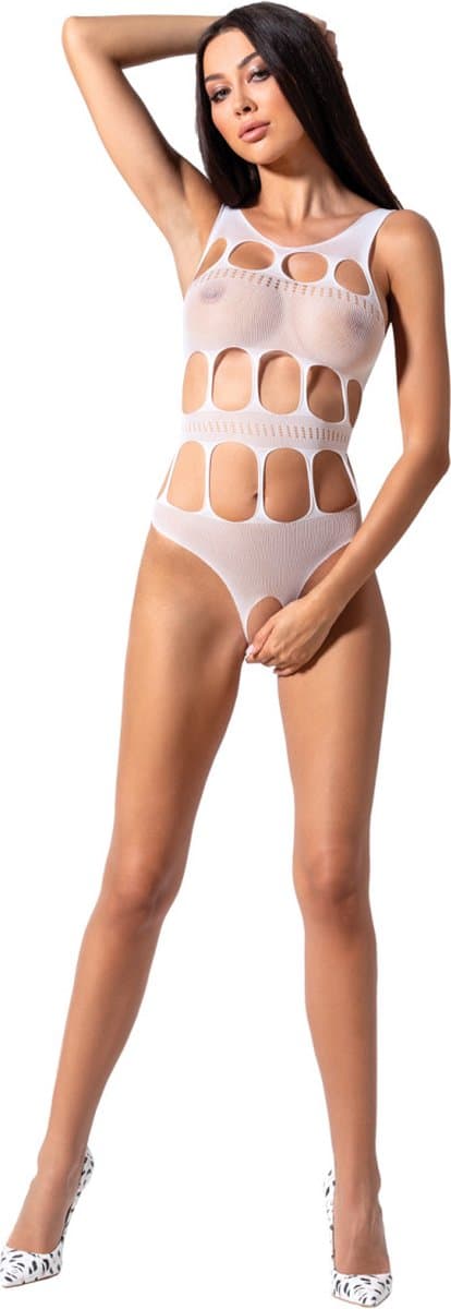 Passion Woman Bs083 - Erotische Body - Wit Met Gaten - One Size — afbeelding 1