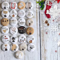 Adventskalender cijfers buttons reversspeldjes voor het versieren van adventskalenders met cijfers van 1 - 25 ideaal voor stoffen zakjes, zakjes en zakjes (white black cat) — thumbnail 3