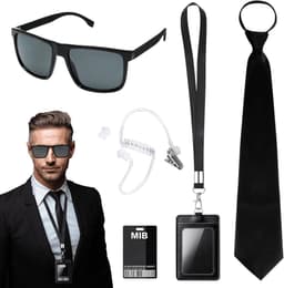 Agent Costume Accessory Set, Men in Black Fancy Dress Including Black Sunglasses, Tie, Earphone, ID Card & Card Holder - ShopVlot — thumbnail 1
