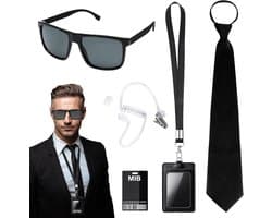 Agent Costume Accessory Set, Men in Black Fancy Dress Including Black Sunglasses, Tie, Earphone, ID Card & Card Holder - ShopVlot