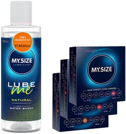MY.SIZE condoom- + glijmiddelset met 100 ml Lube Me Natural & 3x3 condooms 57, 60, 64 mm breed | Glijmiddel op waterbasis | Glijmiddel geschikt voor toys & latexcondooms — thumbnail 1