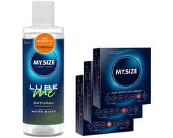 MY.SIZE condoom- + glijmiddelset met 100 ml Lube Me Natural & 3x3 condooms 57, 60, 64 mm breed | Glijmiddel op waterbasis | Glijmiddel geschikt voor toys & latexcondooms