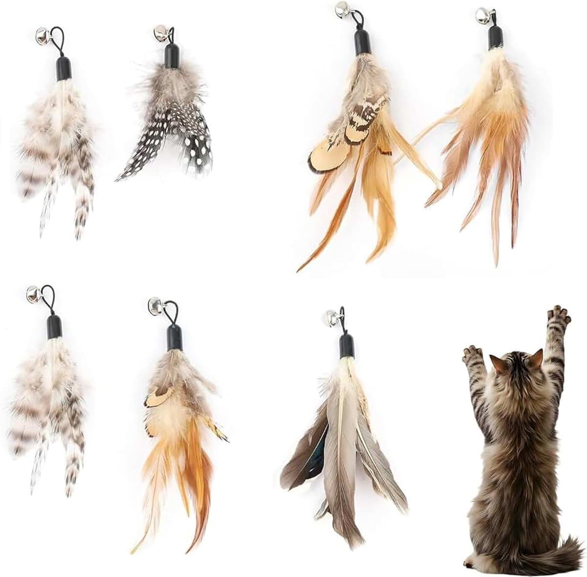 8 stuks kattenveren vullingen voor katten, natuurlijke veervullingen en duurzame kattentoverstaf teaser-hulpstukken voor oefeningen en verveling — afbeelding 1