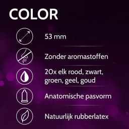 VIBRATISSIMO condooms 100-pack | Gevoelsecht & Extra Vochtig | Gekleurde anticonceptie voor mannen | Verpakking in rood, Zwart, Groen, Geel, Goud — thumbnail 2