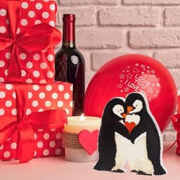 Houten Decoratie Pinguïn Liefdespaar Cadeau voor Jubileum en Valentijnsdag — thumbnail 3