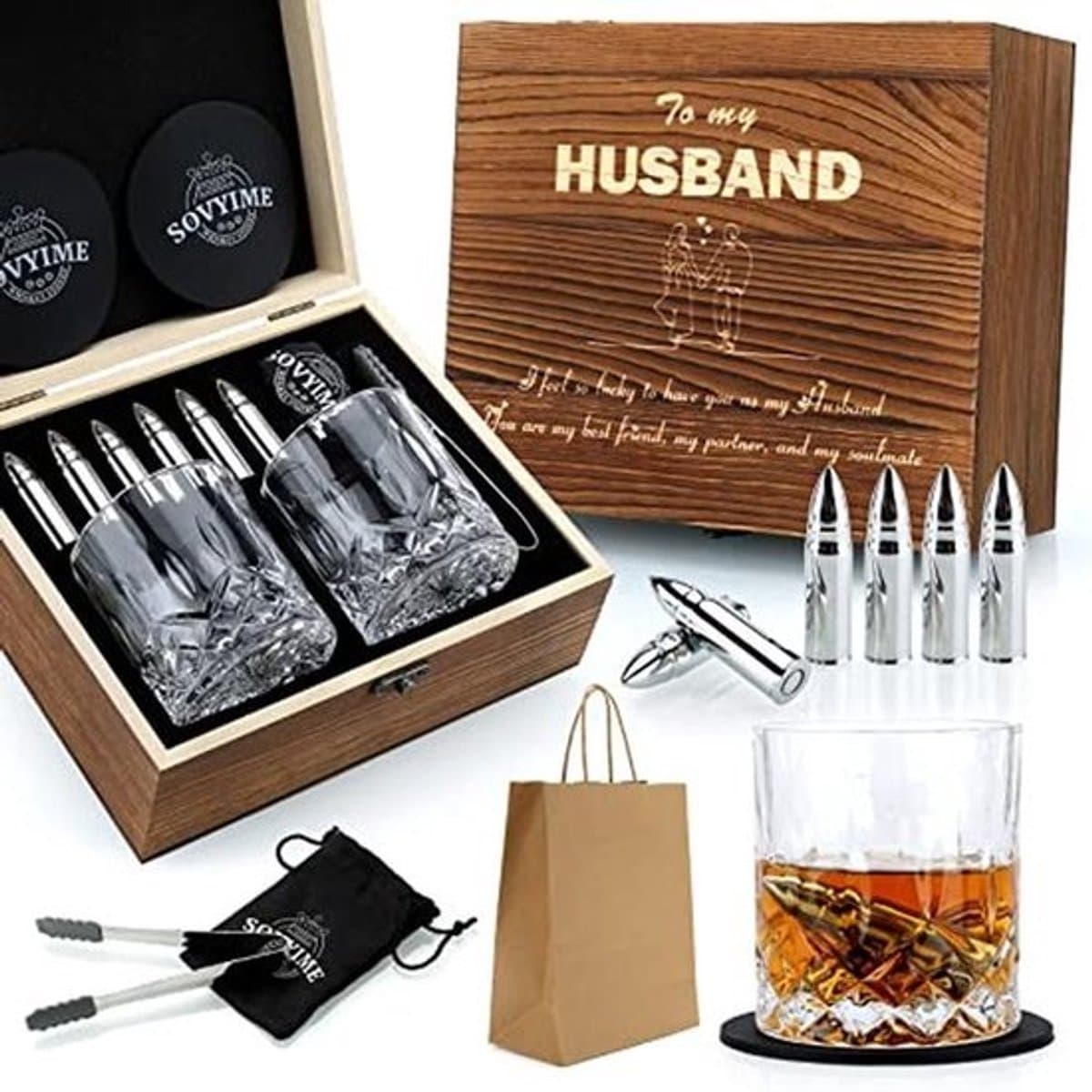 Whiskyglazen Set voor Echtgenoot met Koelstenen - Romantisch Cadeau voor Bruiloft, Verjaardag en Valentijnsdag — afbeelding 1