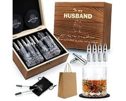 Whiskyglazen Set voor Echtgenoot met Koelstenen - Romantisch Cadeau voor Bruiloft, Verjaardag en Valentijnsdag
