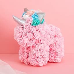 Roze Teddybeer - Bloemenpop - Cadeau geven - Handgemaakt - 25x24x15 cm - Roze — thumbnail 2