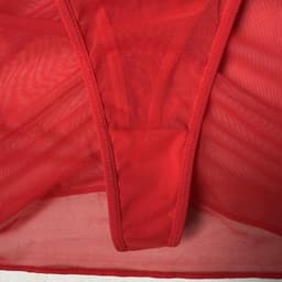 Rode transparante mesh lingerie set voor vrouwen - Halter minijurk met satijnen strik, bijpassende string slip + mesh handschoenen - voor Valentijnsdag, huwelijksnacht, verjaardag en jubileum, sexy nachtjapon — thumbnail 3