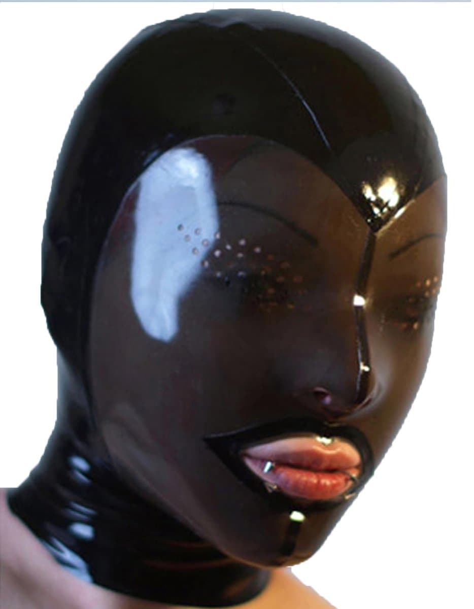 SnelShoppen - Unisex Fashion Latex Kap, Transparant Zwart Latex Masker met Achter Rits, XXL Geschikt voor Novelty Latex Clubwear en Feestkleding — afbeelding 1
