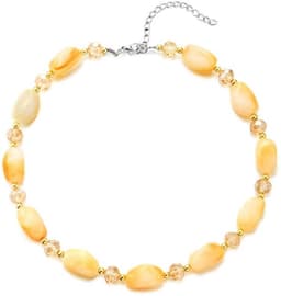 Oranje Beige Choker Onregelmatige Ovalen Kralen, Ketting Facet Kristallen Gouden Spacers, Statement Kraag — thumbnail 1