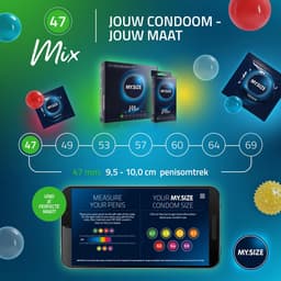 MY.SIZE Mix SET Maat 5, 60 mm: 10 Classic + 10 Condooms in 4 spannende soorten, met aroma, Kleur, Geribbeld & Classic — thumbnail 5