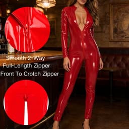 Dailygoods- Damesbody Glanzend Lakleer - Catsuit - Wetlook - Lange Mouwen - Ritssluiting - Eendelig - Huidvriendelijk en Comfortabel — thumbnail 2