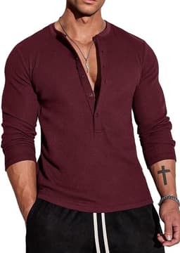 Cmdr Heren wafel-henley-overhemden, Casua Lange Mouwen T-shirt Casual 5-Knoopsluiting, Lange Mouwen Regualar Fit Stijlvol T-Shirt, Thermisch Ondergoed — thumbnail 2