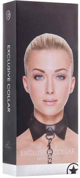 Ouch! Exclusieve Lederen Halsband met Kraagje en Schakelriem met Lus – Zwart — thumbnail 3