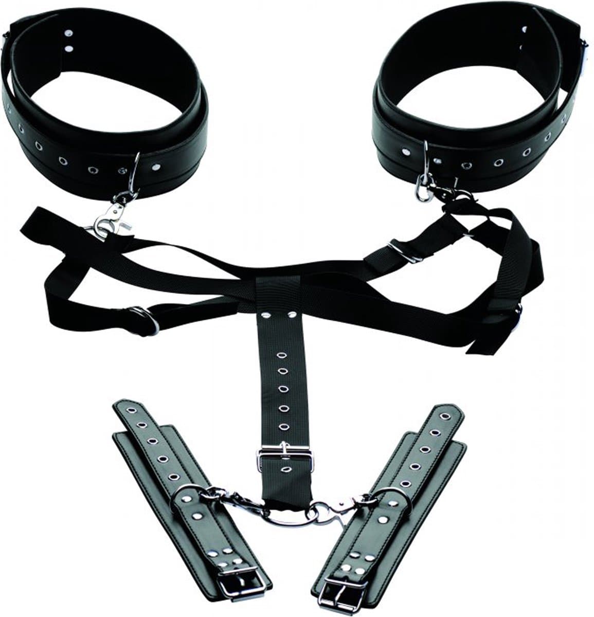 Master Series Easy Access Bondageharnas Met Hand- En Enkelboeien — afbeelding 1