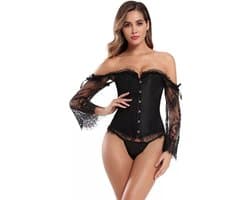 Corset Dames Zwart Kant – Off Shoulder Sexy Lingerie – Lange Mouwen