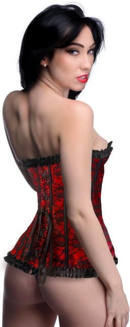 Scarlet Seduction Kanten Korset & String - Zwart/Rood — thumbnail 5