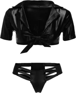 Passie Deluxe Lingerie setje - Sexy - Dames - Kunst Leer - PU Leather - Latex Look - Top - Slip - Ondergoed — thumbnail 1