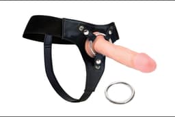 RealRock – Kunstlederen Voorbind Harnas met 2 Verschillende Ringen - Zwart — thumbnail 3