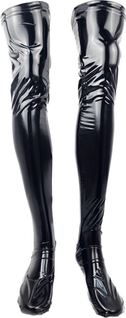 BamBella® - Kousen - Maat L/XL - Zwart - Datex (Mix latex en stof ) - Sexy Kniekousen van Super Glans Fetish kleding bdsm Dames sokken — thumbnail 1