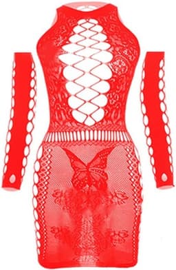 Erotische Babydoll Jurkje Met Mouwen I Erotische Lingerie I Sexy Kanten Jurkje I Erotisch Ondergoed I One Size I Rood — thumbnail 4