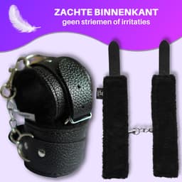 JT Products Bondage Handboeien Zwart Erotiek Set voor BDSM - Seksspeeltjes Set Voor Koppel - Lederen Handboeien & Metalen Ketting - Sex Toys Kado - Seks Cadeau Hem & Haar - Kinky Cadeautjes Volwassenen - Erotisch Verjaardag Cadeautje Mannen & Vrouw — thumbnail 6