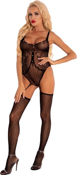 Livco Corsetti - Erotische Bodystocking / Catsuit met Open Kruis - Sexy Lingerie - Erotische Lingerie - Maat S t/m L - Imrama — thumbnail 1