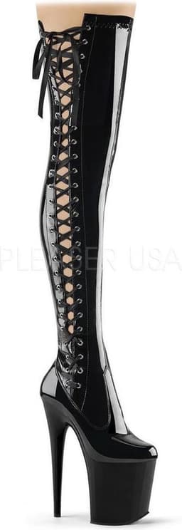 Pleaser - FLAMINGO-3050 Plateau Overknee Laarzen - Paaldans schoenen - 41 Shoes - Zwart — thumbnail 1