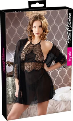 Cottelli Collection – Sexy Negligé met Lingerie en Kimono voor een Slaapkamer Sensatie – Maat S – Zwart — thumbnail 9