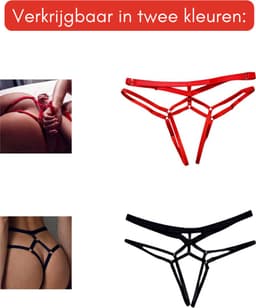 Sexy String Zonder Stof - Rood - Transparant - Open Kruis - Bondage Riem - G-String Tuigje - Erotisch - Lingerie / Ondergoed - Maat XXL — thumbnail 3