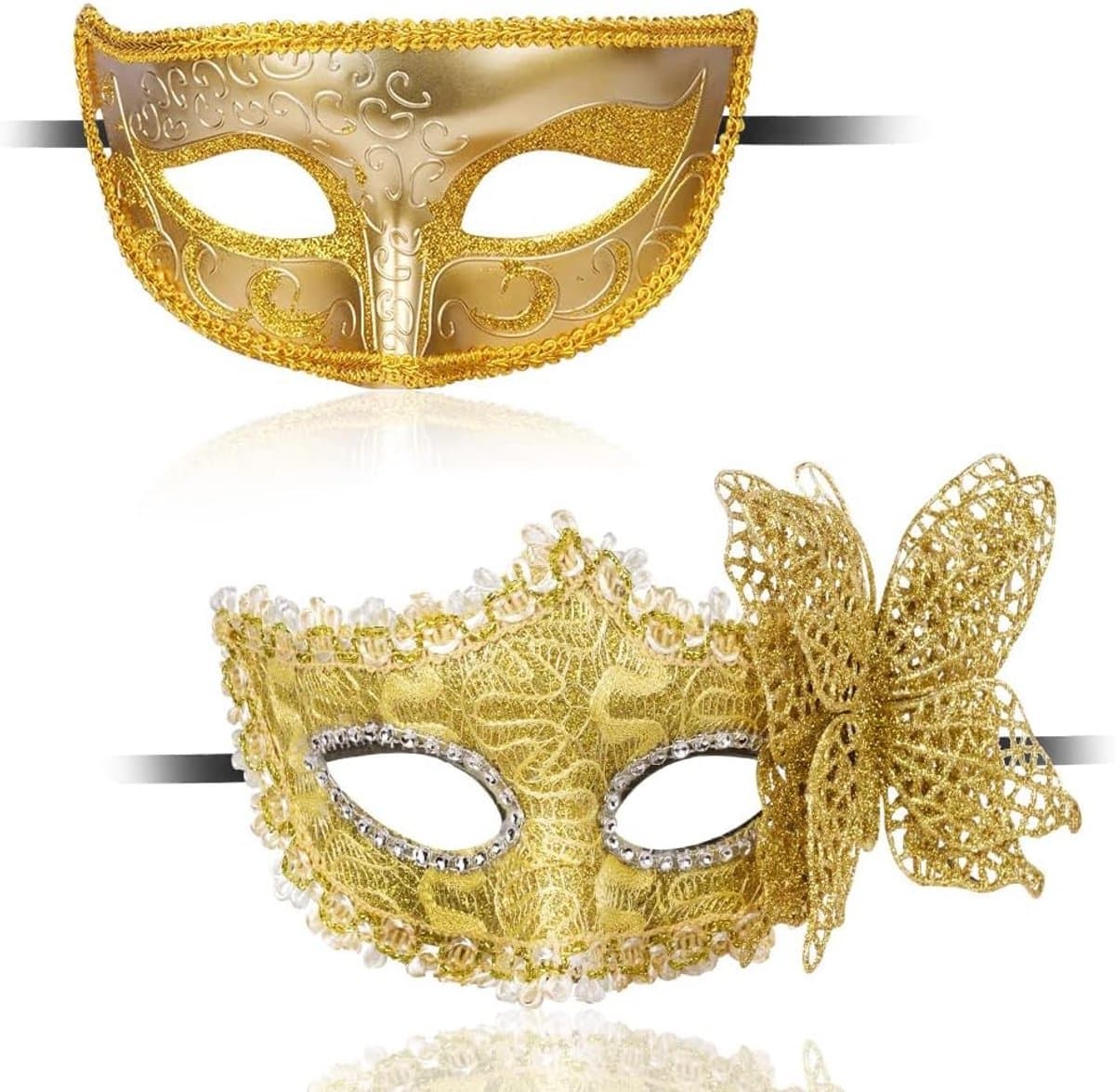 Masquerade Masks - 2pcs Lace Venetian Party Eye Mask - Halloween Costume Mask - Classic Mardi Gras Mask voor Stellen - Vrouwen en Mannen — afbeelding 1