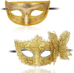 Masquerade Masks - 2pcs Lace Venetian Party Eye Mask - Halloween Costume Mask - Classic Mardi Gras Mask voor Stellen - Vrouwen en Mannen — thumbnail 1