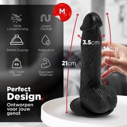 Rosebay Realistische Dildo 21 cm - Zachte Siliconen Dildo met Zuignap & Balzak - Dildo voor Mannen en Vrouwen - Zwart — thumbnail 5