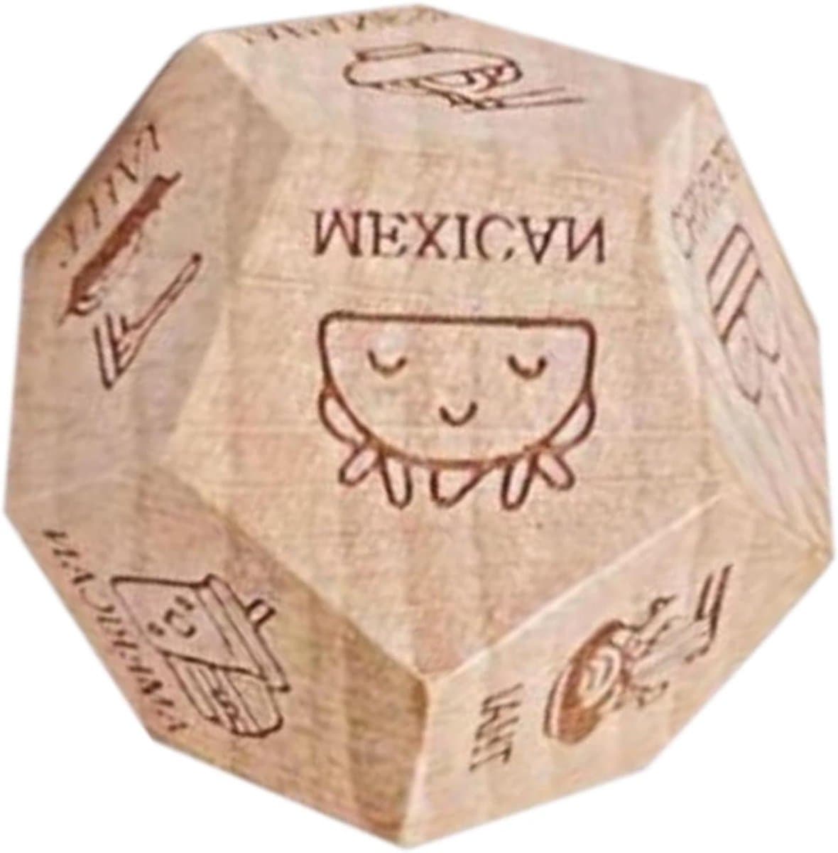 Houten Dobbelstenen - Date Night Spel - Romantische Avonden - 12 Voedselmotieven - 3x3x3 cm - Meerkleurig — afbeelding 1