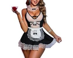 Verleidelijke Zwarte Kanten Cosplay Lingerie voor Rollenspel en Feestdagen zoals Halloween en Valentijnsdag