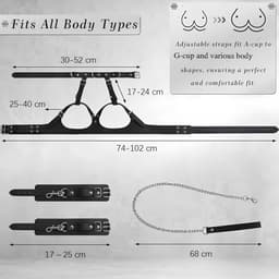 DOWO® - Body Bondage - Borstboeien - Met Verbindingsketting - Halsband - Handboeien - Sexy Lingerie - Erotiek Riem - Bondagesets - SM BDSM - Leer - Harnas Vrouwen - Sextoys voor vrouwen - One Size — thumbnail 4