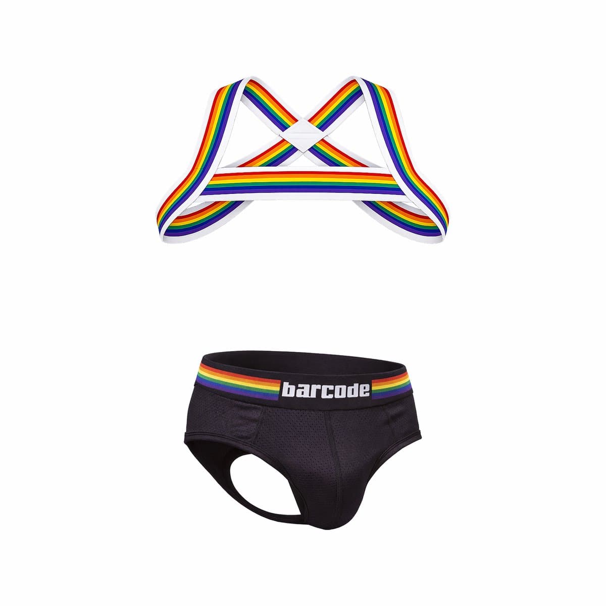 Barcode Berlin Multipack Backless Brief Pride Black + Pride Harness - MAAT L - Erotisch Heren Ondergoed - Slip voor Man - Sexy mannen Slip — afbeelding 1