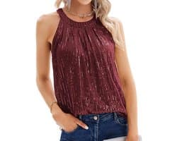 Halter Tank Tops voor Dames met Pailletten - Mouwloos, Sprankelend, Casual, Rimpels en Geschikt voor Feestjes en Avonden
