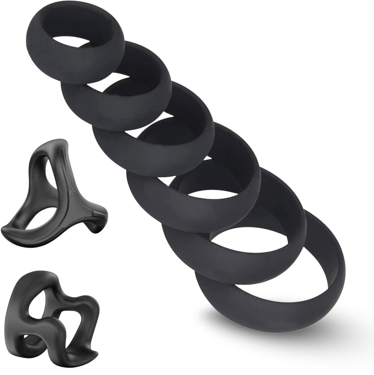 Premium Cockring Set 8-delig – Medisch Siliconen – Penisring Set voor Mannen en Koppels – Herbruikbaar & Waterproof – Zwart — afbeelding 1