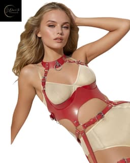 Sexy Lingerieset – PU Lederen Harnass Body – Lingerie Erotisch – Dames – Bondageset – Harnasset – Verstelbaar – Bondage – Erotische Lingerie Dames – Fetish – SM – Rood – Kinky Lingerie – BDSM – Wasteland – B.I.T.C.H. – Dare to Undress – One Size — thumbnail 5