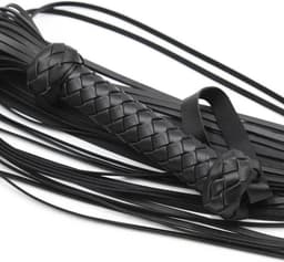 XL - 48 cm! Fetish Black PU Lederen Zweep Handvat Spanking Paddle Knoet Flirt BDSM Volwassen Game Grote Zweep Erotische Speeltjes voor vrouwen - Stellen — thumbnail 7
