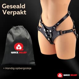 Quick Relief Strap On Harnas - Verstelbaar Strapon Harnas met O-ring - Zwart Leer - Voor Dildo's met Brede Voet - Unisex — thumbnail 2