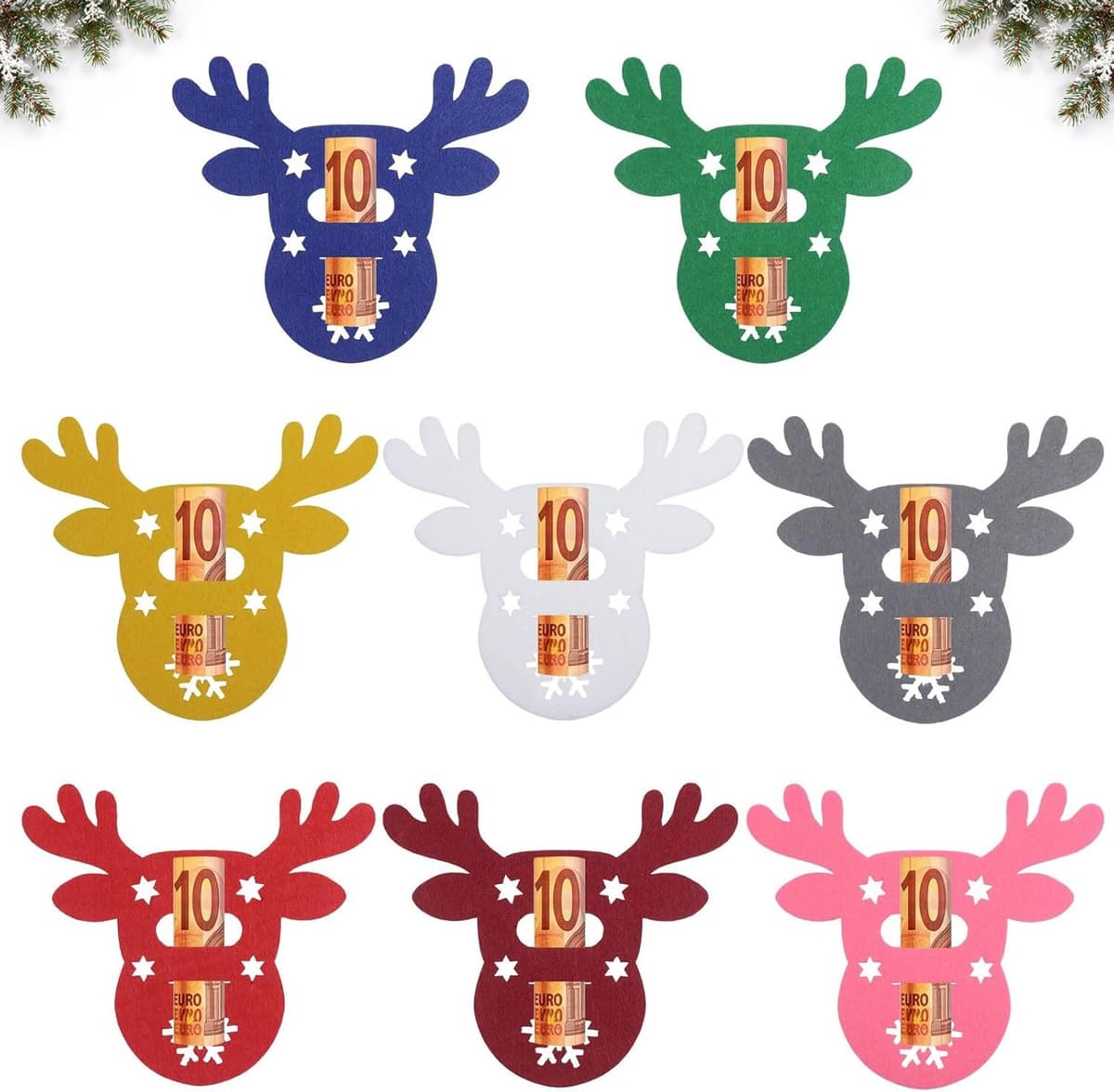 Kerstgeldgeschenken, 16 stuks rendieren vilten kerstcadeauverpakking, kerstcadeauverpakking, Ren vilt, verpakking kerstcadeau, kerstdecoratie om cadeau te geven voor geld — afbeelding 1