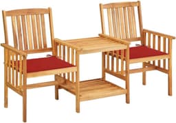 Terrasmeubelen, tuinbank, meubelsets, tuinstoelen met theetafel en kussen, acacia massief hout — thumbnail 1