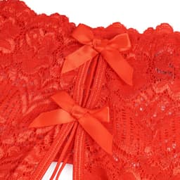 Zeloria Amora Open Kruis Slip Dames – Kanten Hipster met Parel­detail – Sexy Lingerie – Rood – XL — thumbnail 4