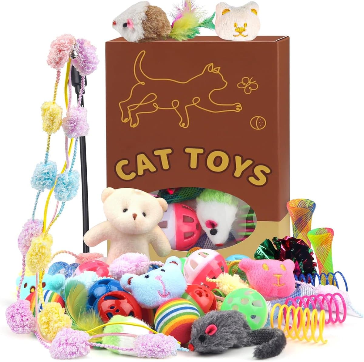 30 stuks kattenspeelgoedset, kattenspeelgoed, muizenballen, verenspeelgoed, pluche speelgoed, interactief kattenaccessoire voor katten, kattenaccessoires — afbeelding 1