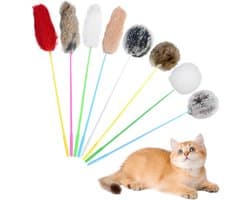 8 stuks plumeau voor katten, realistisch, konijnenbont in de vorm van een sferische band, speelgoed met konijnenhaar, educatief toverstaf voor katten, voor interactieve jachtspellen, 35 cm lang